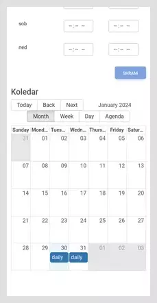 Calendar on the Configuration Page